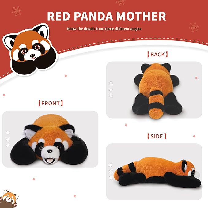 Niuniu Daddy 20" | 5Pcs Red Panda Weighted Stuffed Animals Family Set, Mommy Red Panda Plush with 4 Babies Toys Inside, Cute Large Body Pillow for Girls Boys Adults with Christmas Birthday Presents