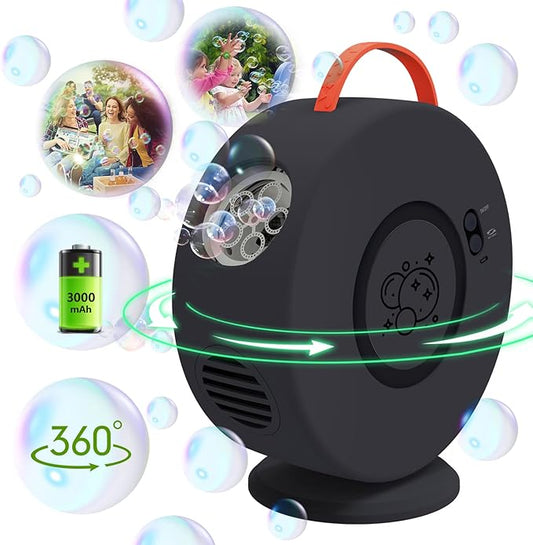 Bubble Machine for Kids Toddlers,Automatic Bubble Blower Rechargeable, 90° 360° Auto Rotatable Portable Bubble Maker Electric Bubbles Toy for 3 4 5 6 7 8 Year Old, Outdoor Wedding Party Gifts