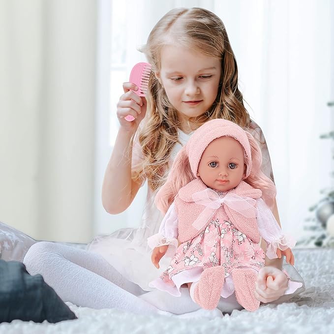 deAO Baby Doll Play Set 14 Inch Baby Doll with 3 Clothes and Accessories Girl Doll Dress Up Sets,Gift for Birthdays and Christmas L