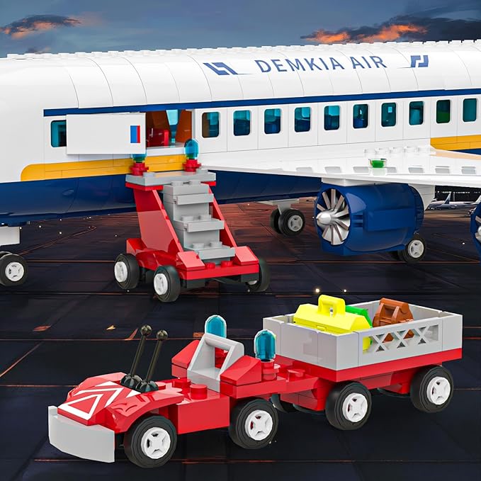 Large City Passenger Airplane Building Set with LED Light, 1089 PCS Toy Plane Building Blocks with Airport Terminal, Luggage Cart, Belt Loader Model Plane Toys Gift for Boys Girls Kids 6-12+
