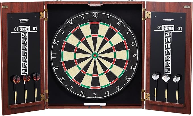 VEVOR Dart Board Cabinet Set, Multiple Styles Ready-to-Play Bundle Official Size, Steel Tip Dart Hideaway Cabinet, Features Easy Assembly, Complete with All Accessories, Perfect for Cricket Games