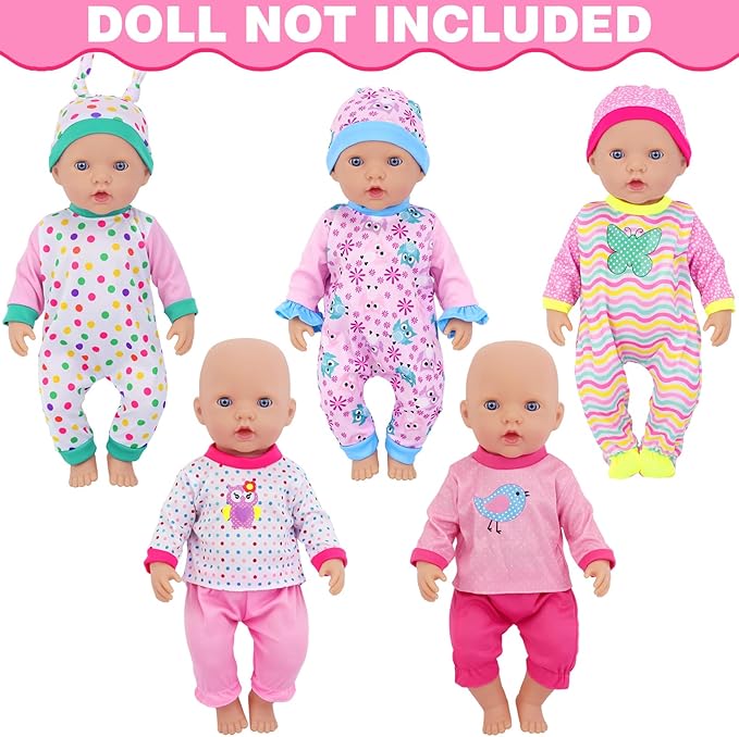 UNICORN ELEMENT 5 Sets Baby Doll Clothes for 14-18 Inch Dolls, Doll Pjs Outfits Playtime Jumpsuits Fit in 15 Inch Dolls Reborn,10 Pcs in Total Doll Clothes and Accessories for 18 Inch Girl Doll