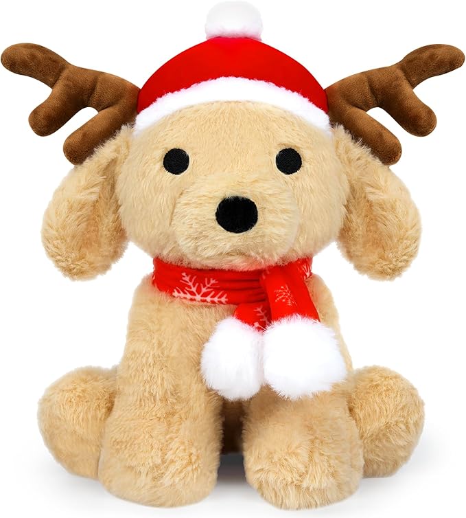 Dog Plush Elk Stuffed Animal Toy, Soft Christmas Plushie Pillow, Cute Puppy Plush Doll Toy for Kids Boys Girls Kawaii Christmas Decor (Elk-Teddy)