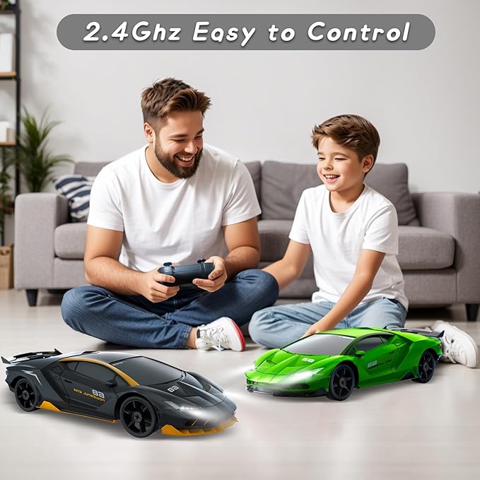 RC Drift Car, 1/24 Remote Control Car 4WD RC Cars for Kids, 2.4GHz Hobby Racing Car Toys Drifting RC Car with LED Light Rechargeable Battery and Drift Tires Toy Cars for Boys Black