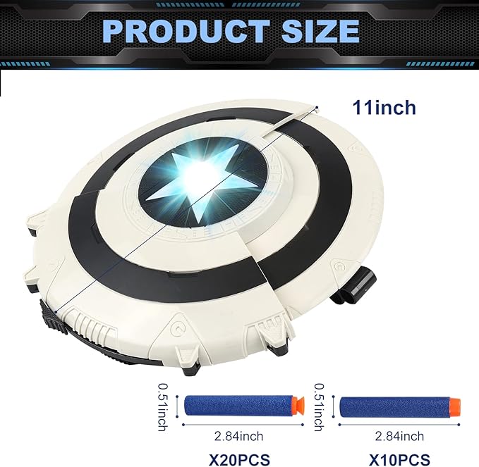 Shield Dart-Blasting Toys for Guns-Toys for Superhero 6 7 8 9+ Year Old Boys,Kids Roleplay Toy with Lights, with 30 Darts