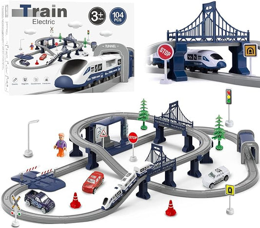 Train Sets for Boys 4-7, Battery Operated Train Set with Tracks(Magnetic Connection), Compatible with Thomas, Brio, Chuggington, Gifts for 3 4 5 6 Years Old (City)