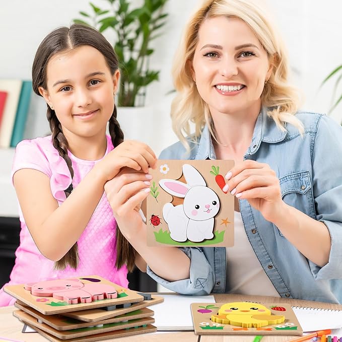 Capoda 12 Pack Farm Animal Wooden Puzzles Wood Farm Jigsaw for Toddlers Featuring Cow, Sheep, Pig and More Montessori Preschool Learning Games for Boys Girls Classroom Exchange Gifts Party Favors