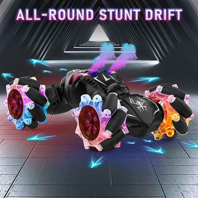 Gesture RC Cars, Hand Controlled Stunt Car Toys for 6-12 yr Boys Girls, 2.4GHz Gesture Sensor Remote Control Cars, 4WD Double Sided RC Twist Car with Light Music for Kids Birthday Xmas Gift