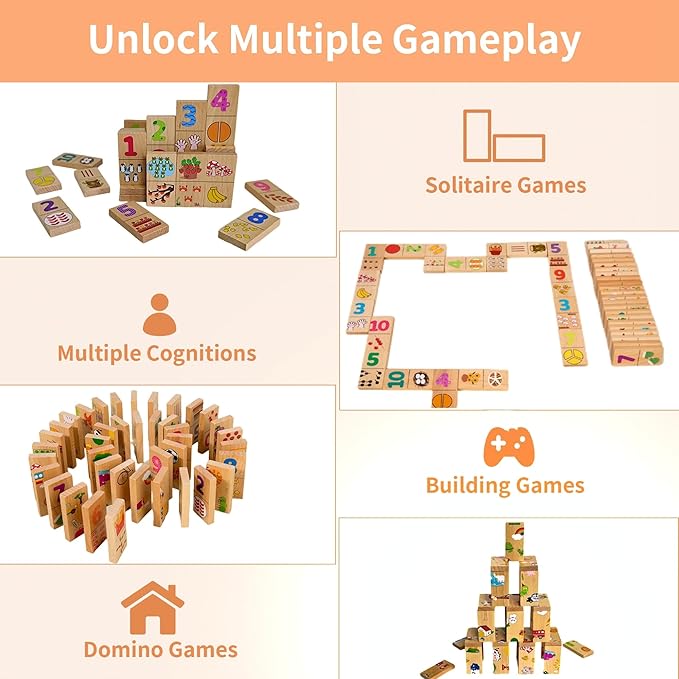 Wood Scrabble Tiles, Dominoes Set Tile Board Game in Aluminum Carry Case Games with Colorful Trains for Family Game Night, for Adults & Kids Ages 8+