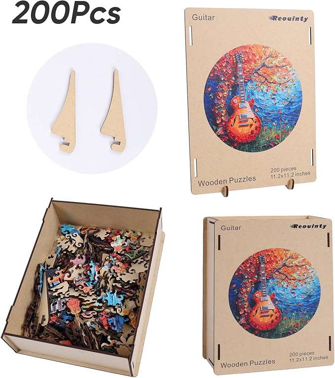 Wooden Puzzle for Adults 500 Piece, Autumn Jigsaw Puzzle, Guitar Wooden Jigsaw Puzzles, Thanksgiving Garden Puzzle, Beautiful Wooden Puzzle with Box Birthday Gifts for Adults and Kids(15.9 * 15.9in)