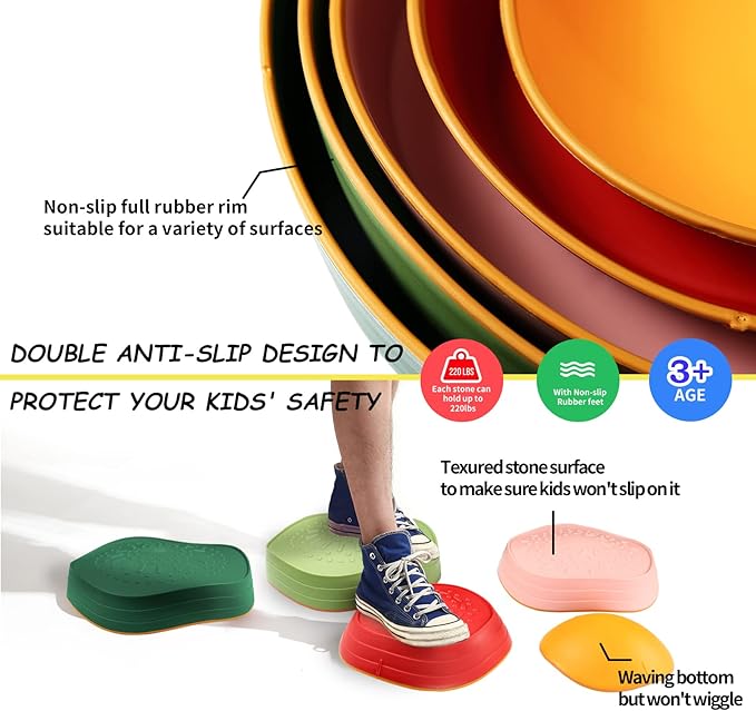 makarci Balance Stepping Stones for Kids, Non-Slip Toddlers Sensory Toys Outdoor or Indoor Play, Promoting Motor Skills and Confidence, Obstacle Course Coordination Toys for Children Age 3 4 5 6 7+