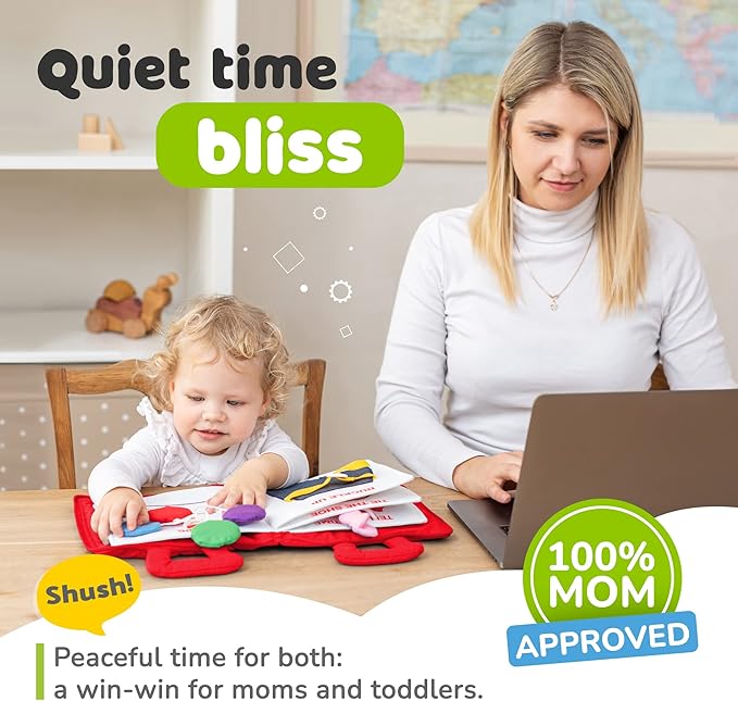 deMoca Toddler Busy Book for 1 Year Old - Airplane Toys for Toddlers 1-3, Activity Quiet Book, Kids Travel Essentials, Montessori Busy Board Travel Activities, Gift for Boys & Girls