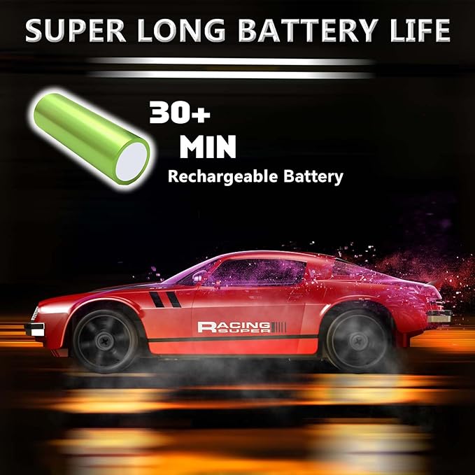 RC Drift Car 1:24 Remote Control Car 4WD 15KM/H High Speed Racing Sport Car with LED Lights RC Cars Toy Cars for Kids Boys Girls Adults Gifts Birthday Christmas Rechargeable Batteries
