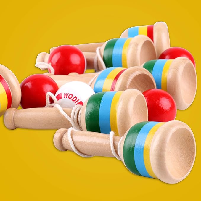 8 Packs Wooden Catch Ball Game Ball Catching Cup Vintage Catch Game for Kids Hand Eye Coordination Educational Game, White and Red