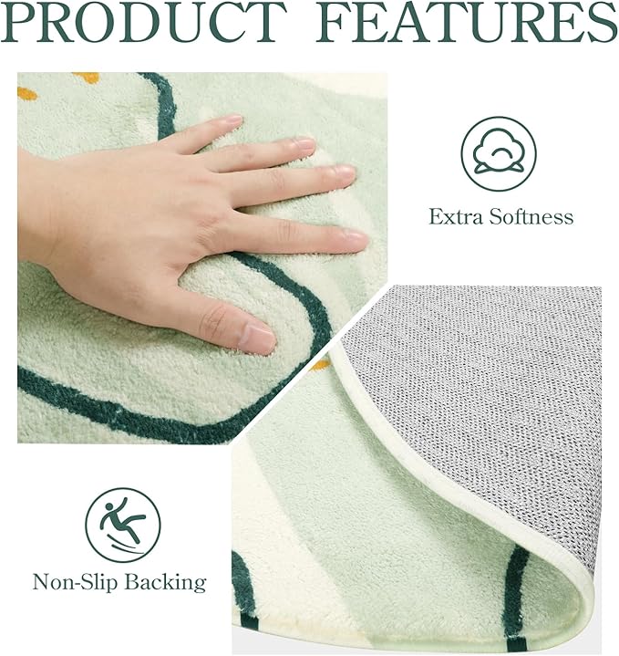 Lahome Green Runner Rugs for Hallway 2x8 Non-Slip Washable Kitchen Rugs Lightweight Low-Pile Throw Laundry Runner Rug, Boho Botanical Print Soft Indoor Carpet Runner for Entryway Bedroom Bathroom