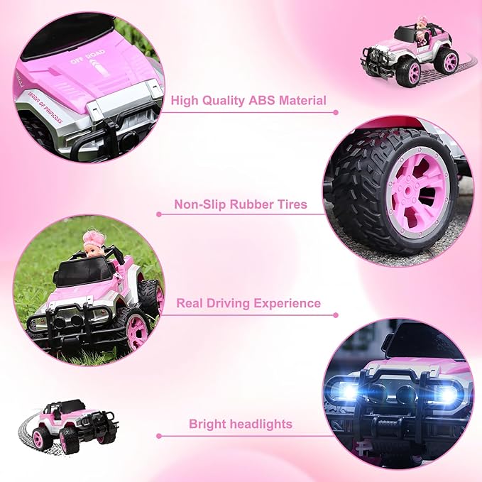Remote Control Car for Girls, Pink RC Car with Doll and Sticker for Ages 6-10 Years Old Girls, 80 mins with Rechargeable Battery, 1:16 Scale 2.4Ghz, ,OX11S Perfect Christmas Birthday Gifts for Grils