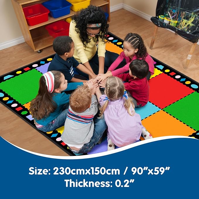 Booooom Jackson Classroom Rug Elementary,Colorful Classroom Carpet Preschool Seating Rug for School, Classroom Area Rug with Non-Slip Backing (5.2 x7.5 ft, P001-RainbowTiles-Plus)