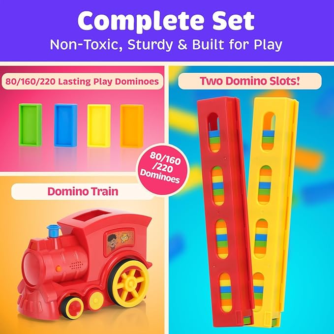Atlasonix Domino Train, Domino Train for Kids, Automatic Set for Kids, 3 Year Old Boy Gift, Montessori Toys, Fun, Educational Toys, Birthday Present for 3-5 Year, 220 Blocks