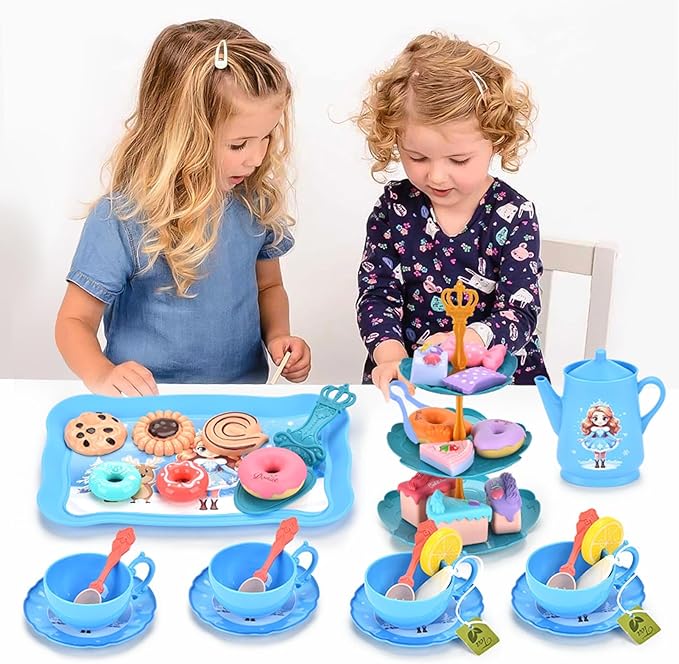 42-Piece Princess Tea Party Set – Kids Pretend Play Tea Set with Desserts & Carrying Case – Kitchen Toy for Little Girls, Toddlers Ages 3-8