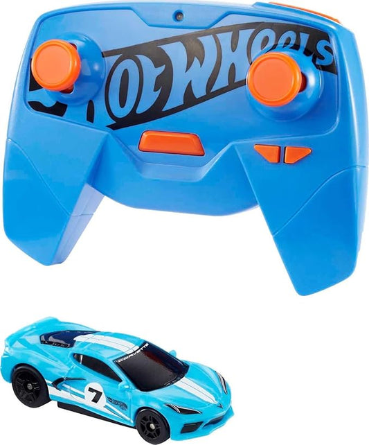Hot Wheels Toy Car, RC C8 Corvette in 1:64 Scale, Remote-Control Vehicle with Controller & USB Cable, Works On & Off Track