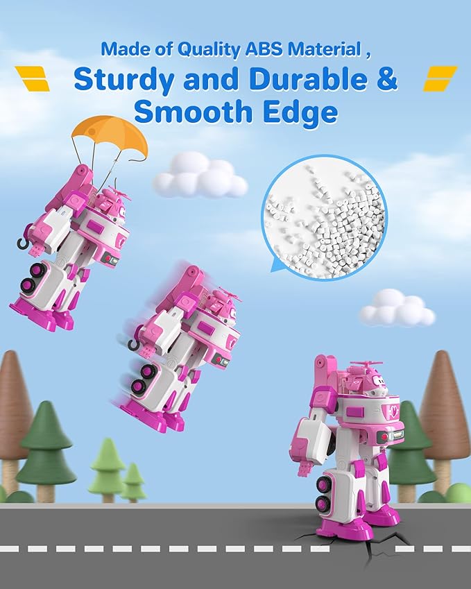 Super Wings - 7' Dizzy's Rescue Tow with 2' Pink Transform-a-Bot Mini Figure,Transforming Airplane Toy Vehicle Set,Toy for 3 4 5 Year Old Boys and Girls,US720314