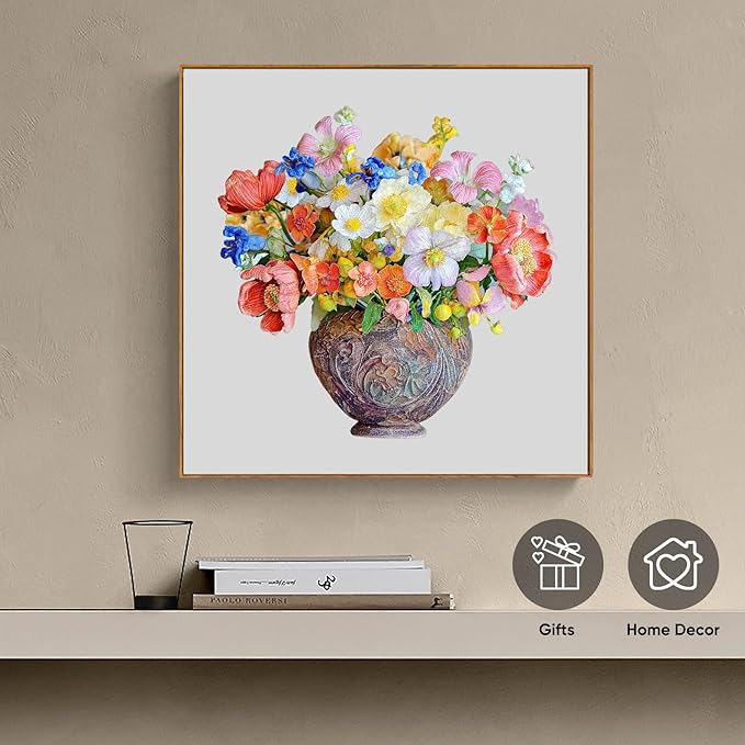 Flower Wooden Puzzles for Adults, 200 Pieces Vase Jigsaw Puzzles, Unique Shaped Medium Size Liberty Wood Puzzle Birthday Gifts for Mom Adults and Kids, Family Game 11'' x 11.3''