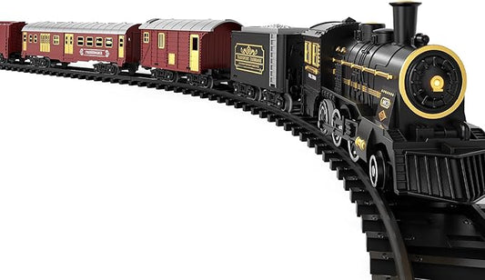 TEMI Train Set for Kids 3-12 Years, Electric Classical Steam Engine Locomotive with Steam, Light and Sounds, Rechargeable Model Trains Kit Toys w/Passenger Carriage for Boys and Girls
