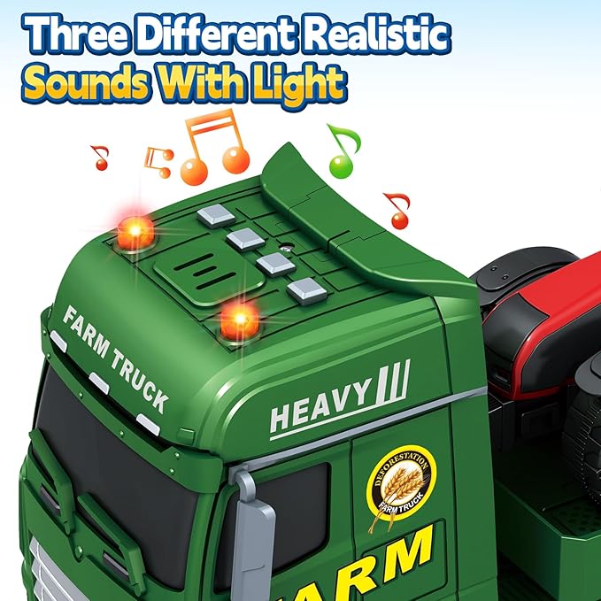 Toddler Boy Toys for 3 4 5 6 7 Years Kids, 25" Semi Flatbed Truck Toy with 2 Tractors, Friction Powered Vehicles Toys with Lights and Sounds, Birthday for Boy Girls