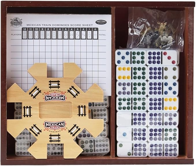 Front Porch Classics | Mexican Train Domino Set in Wooden Collector Box from Front Porch Classics for 2 to 8 Players Ages 8 and Up