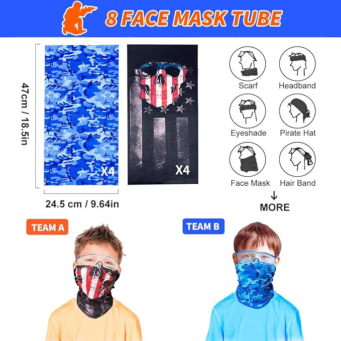 Kids Party Supplies Favor Kit for Nerf - 8 Toys Foam Dart Guns, 8 Tactical Vests, 160 Soft-Tip Darts, 8 Protective Goggles & Masks, Wristbands – for Boys Birthday Parties, Outdoor Games