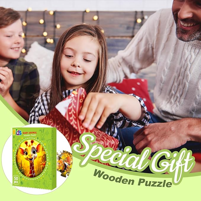 Easter Gifts for Kids Girls Boys, Easter Basket Stuffers, Wooden Jigsaw Puzzles for Kids Ages 4-6, 50 Piece Unique Shape Animal Theme Puzzle - Preschool Learning Educational Toys for Kid 3+ (Giraffe)