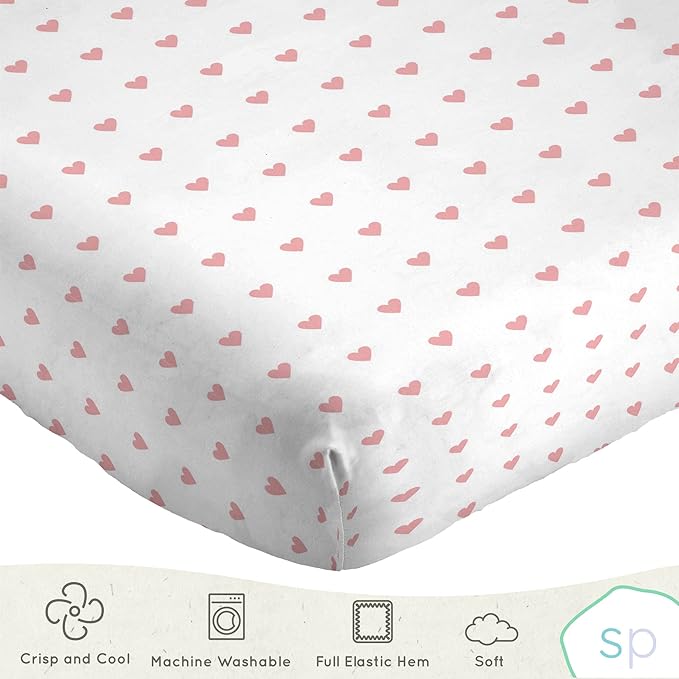 Saturday Park Pink Hearts Queen Sheet Set - 4 Piece 100% Organic Cotton Sheets - GOTS & Oeko-TEX Certified