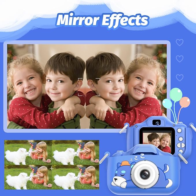 Goopow Kids Selfie Camera Toys for Girls Age 3-9, Digital Video Camera Toy with Protective Cover,Christmas Birthday Festival Gifts for 3-9 Year Old Girls Boys- 32GB SD Card Included