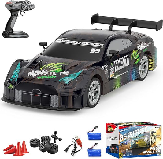 Dollox RC Drift Car 1/16 Scale Remote Control Car 2.4GHz 4WD 30+KM/H High Speed Vehicle with LED Lights, Extra Drifting Tires Racing Black Vehicle Toys Birthday Gifts (191AB) (Black&Green)