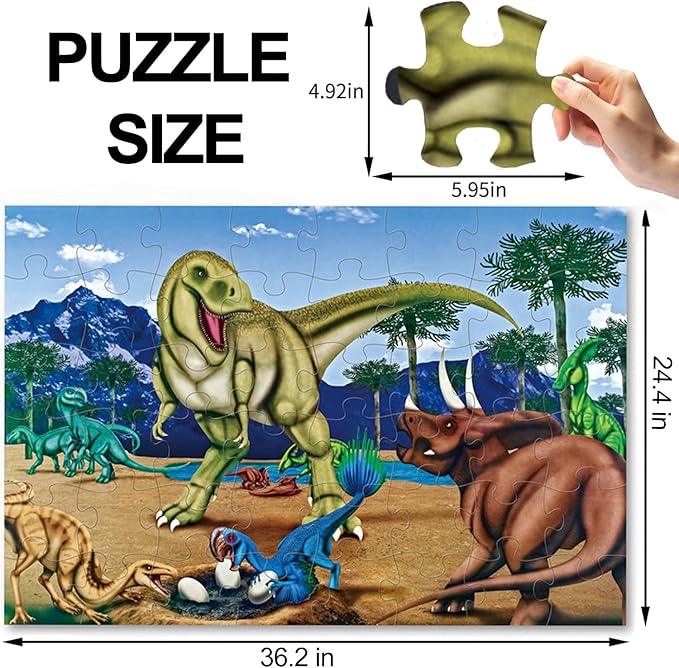 Jumbo Floor Puzzle for Kids, Dinosaur Puzzle for Kids Ages 4-8, 48pcs Jigsaw Puzzle for Toddlers 3-5 Year Old, Preschool Learning & Education Toys, Great Gift for Children (Dinosaur-Overlord)