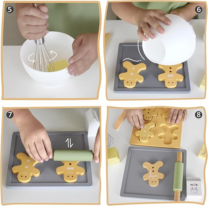 Wooden Toy Biscuits Baking Set,Pretend Play Food Sets for Kids Kitchen,Wooden Gingerbread Cookies Play Food Set,Play Kitchen Accessories for Toddlers Boys Girls Ages 3+