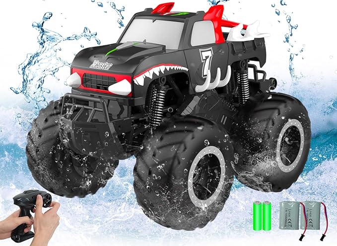 STEMTRON Amphibious Remote Control Car Toys for Boys 2.4 GHz 1:16 All Terrain Off-Road RC Car Waterproof RC Monster Truck Kids Pool Toys Remote Control Boat Gifts for Kids Boys