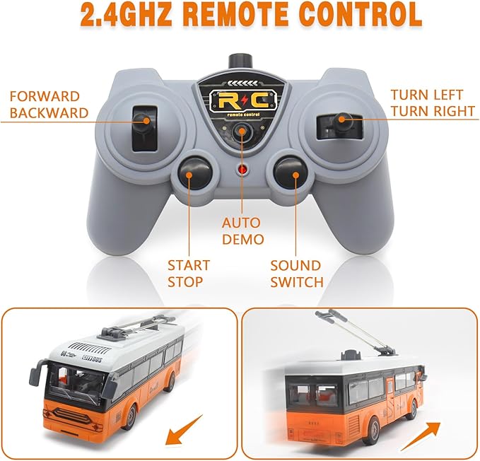 Remote Control Bus 2.4G Remote Control City Classic Bus Truck Model with Lights Sound Electric Vehicle Playsets Cars for Kids Toy