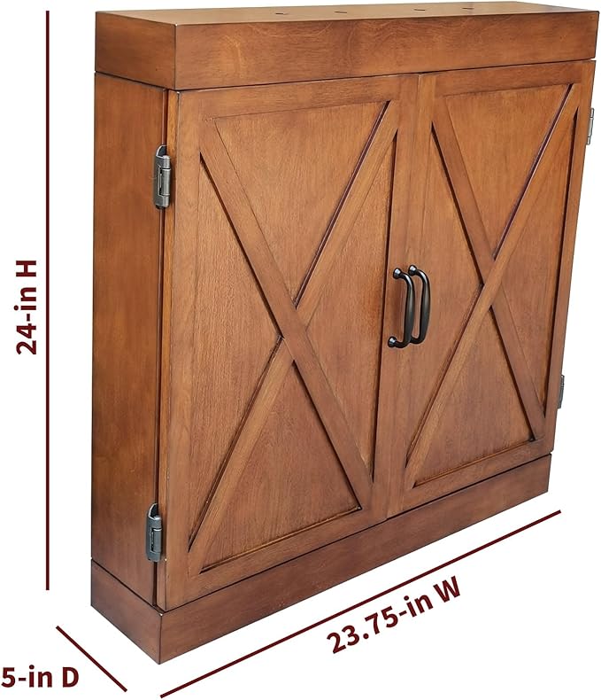 Hathaway Farmington 18-in Bristle Dart Board and Cabinet Set – Includes Self Healing Sisal Board, Rotatable Number Ring, Chalk Scoreboards & Steel-Tip Darts - Complete Dart Accessories - Walnut