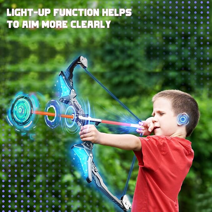 2 Pack Kids Bow and Arrow, 20 Suction Cup Arrows, 2 Archery Targets&Quiver, Light-up Set for Kids Ages 4-8 8-12, Indoor Outdoor Toys for Boys Girls, (Black & Pink