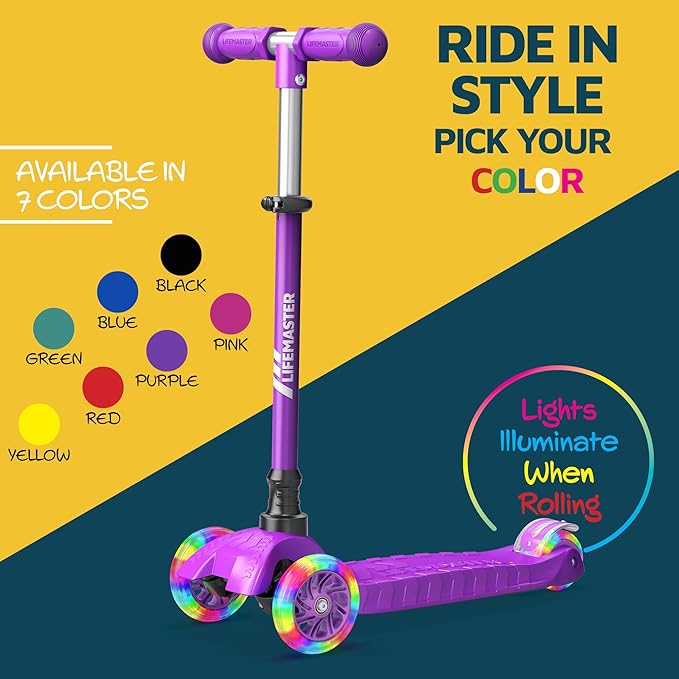 Kids Scooter – Children and Toddler 3 Wheel Kick Scooter – LED Wheel Lights Illuminate When Rolling– Adjustable Handlebar – Indoor and Outdoor