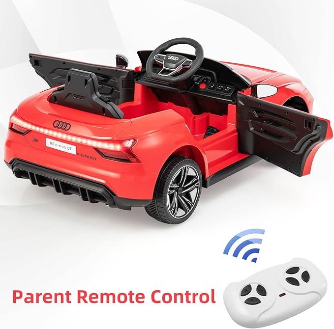INFANS 12V Kids Ride On Car, Licensed Audi RS e-tron GT Electric Vehicle with Remote Control, Toddlers Battery Powered Toy with 4 Wheels Suspension, LED Headlight, Music, MP3, USB, TF Port (Red)
