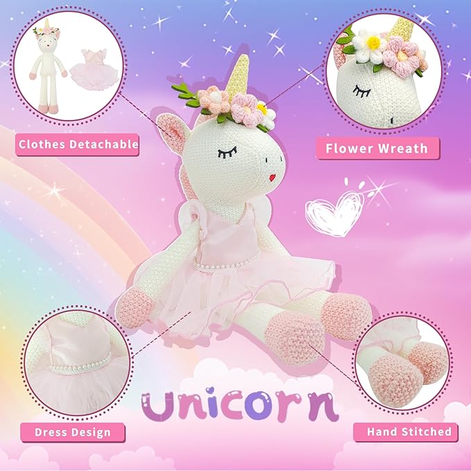 Unicorn Stuffed Animals Plush Ballerina Baby Doll, Unicor n Toys for Girl Age 4-6, Stuffed Animals for Girls 4 Year Old Girls Birthday Gift U nicorn Decorations for Girl Toys 4-5(Pink)