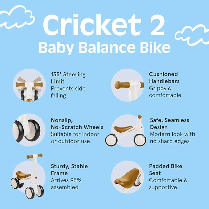 Retrospec Cricket 2 Baby Walker Balance Bike with 4 Wheels for Ages 12-24 Months - First Birthday Gift Toddler Bicycle Toy for 1 Year Old’s - Ride On Toys for Boys & Girls