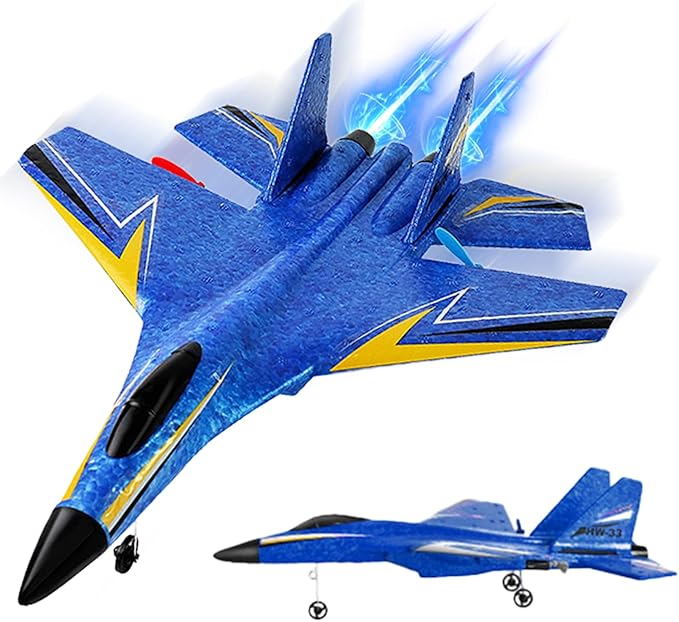 RC Plane Remote Control Glider Airplanes, 2.4 GHZ Remote Control Airplane with Auto Balance Gyro, with Light Strip, Beginner's Choice (Blue)