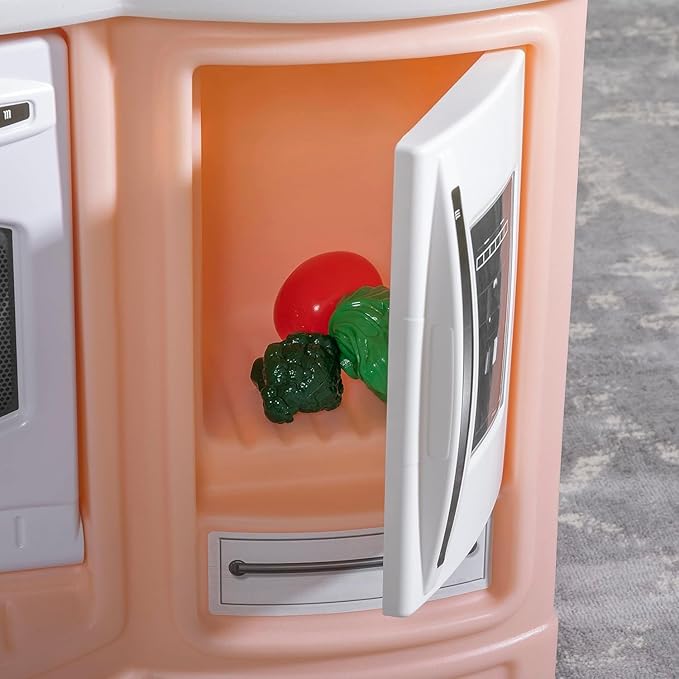 Step2 Quaint Kids Kitchen Playset, Indoor/Outdoor Kitchenette, Interactive Play, Made of Durable Plastic, Includes 21 Piece Toy Accessories, for Toddlers 2+ Years Old, Rose Pink