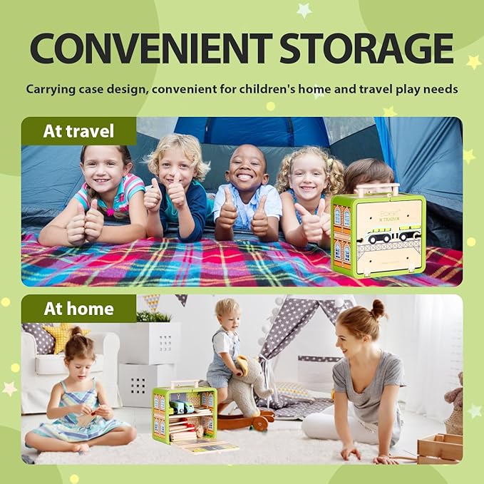 Wooden Train Track Set, Wooden Railway Set Toy with Magnetic Train for Toddlers, Train Set with Blocks Storage Box for Kids Boys and Girls Ages 3+