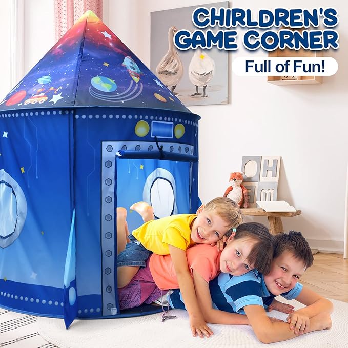 Rocket Ship Kids Tent, Pop Up Play Toy House for Kid, Toddler Tent Large Space Indoor Playhouse. Unique Play Tents for Toddlers Boys & Girls. Best Birthday Gift for 3 4 5 Years Kids Toy
