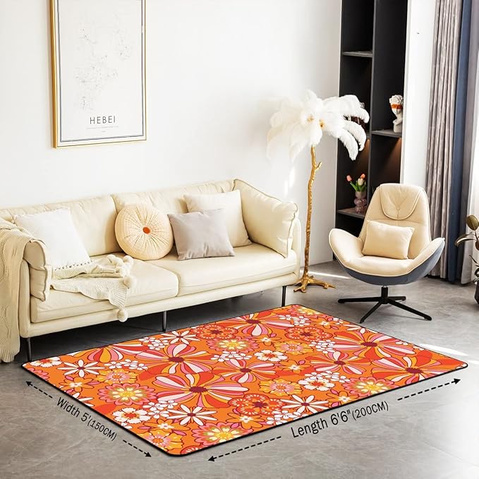 Erosebridal Colorful Groovy Flowers Area Rug 5'x6'6'' Hippie Retro Aesthetic Floral Carpet for Girls Teen Women Trippy Vintage Hippy Botanical Decorative Rug Abstract Funky Non Slip Rug