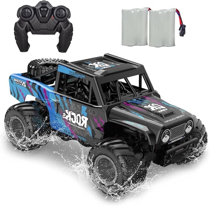 Monster Truck Toys for Boys 4-12 - 1/16 Scale Waterproof Amphibious 4WD RC Car w/ 2 Batteries (50 Min),Q191 Remote Control Car - All-Terrain Indoor/Outdoor, Pool, Grass, Blue